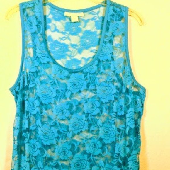 Derek Heart Plus Racerback Turqouise Stretch Lace Tank Sz: 2X - Picture 16 of 16